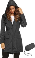 Lomon Women Waterproof Lightweight Rain Jacket Active Outdoor Hooded Raincoat - Image 2