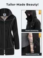SaphiRose Women's Long Hooded Rain Jacket Outdoor Raincoat Windbreaker - Image 7