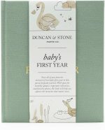 Duncan & Stone Baby Book First Year, Linen Memory Keepsake, Sage Green, 112 | Record milestones, photos & ultrasounds in a 112-page linen baby book; a boy or girl new mom keepsake gift - Image 2